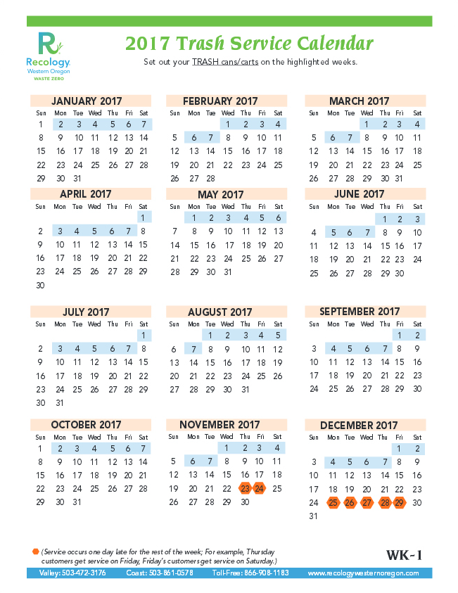 Rwo calendar Recology Western Oregon Rwo calendar Recology Western Oregon