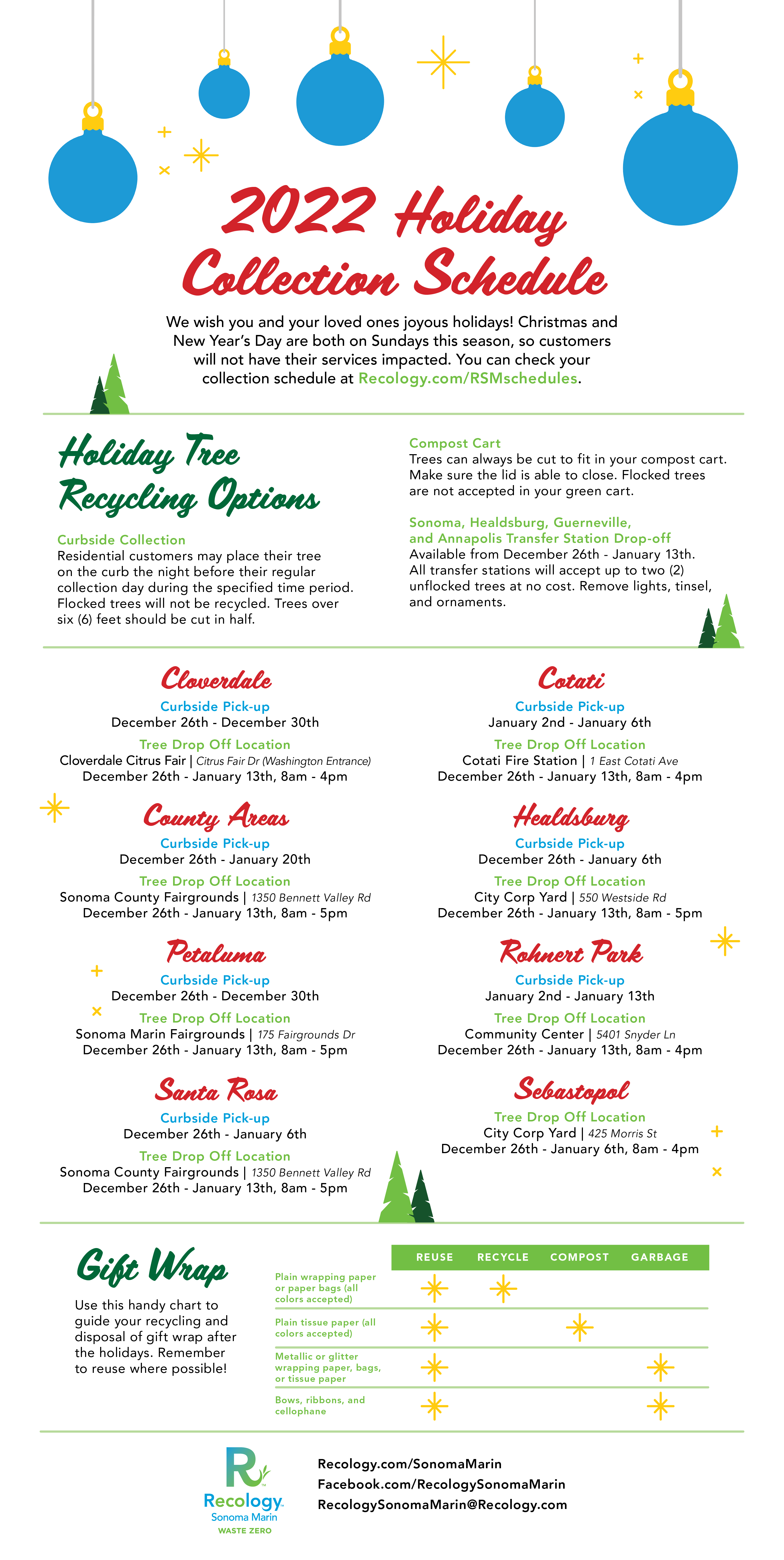 Holiday Collection Schedule Recology Sonoma Marin