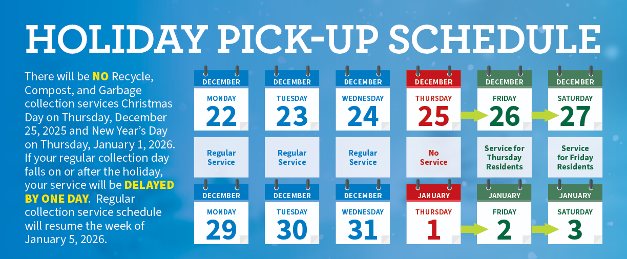 2025-2026 Holiday Collection Schedule for Recology San Mateo County.
